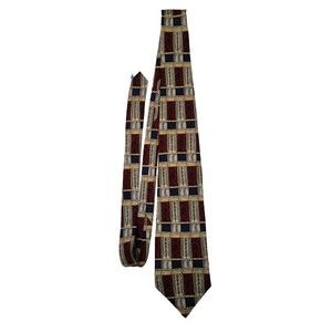 Vintage Guy Laroche Diffusion Mens Silk Tie 4"x59" Dark Red Navy Gray Yellow